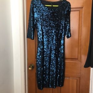 Navy blue knee length sequenced dress